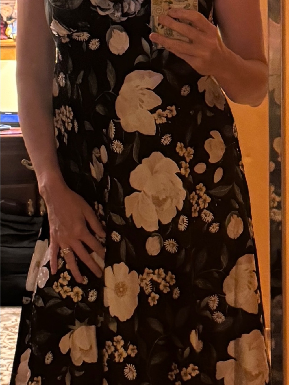 Old Navy Black Maxi Dress with Cream Floral Print
